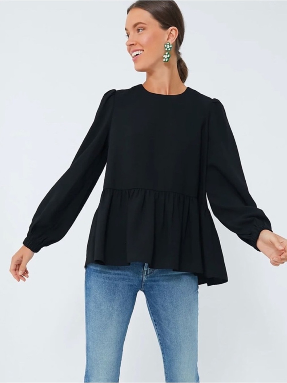 Pomander Place Carlota Peplum Blouse in black women’s Sz M